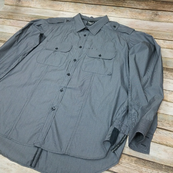 Rare Edun Gray White Button Up Shirt Bono XXL - Picture 2 of 8